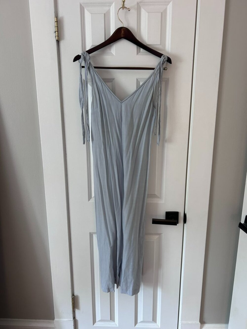 TOPSHOP Pale Blue Tie Shoulder Wide Leg Jumpsuit Contrast Stitch Size 4